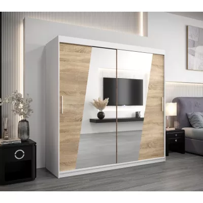 Šatní skříň ESTER - šířka 200 cm, bílá / dub sonoma