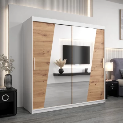 Šatní skříň ESTER - šířka 200 cm, bílá / dub artisan