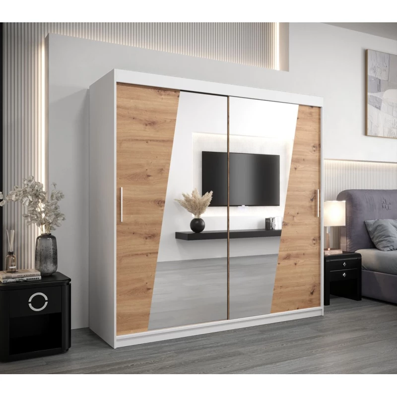 Šatní skříň ESTER - šířka 200 cm, bílá / dub artisan