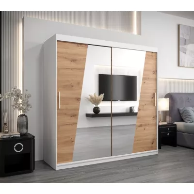 Šatní skříň ESTER - šířka 200 cm, bílá / dub artisan