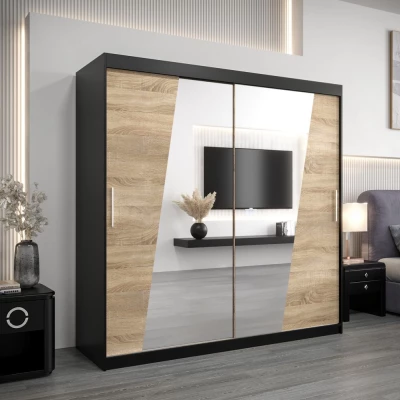 Šatní skříň ESTER - šířka 200 cm, černá / dub sonoma