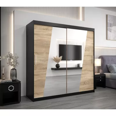 Šatní skříň ESTER - šířka 200 cm, černá / dub sonoma