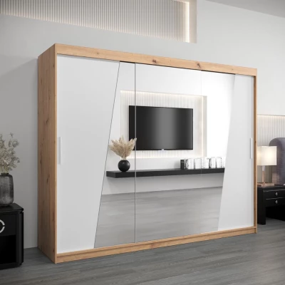 Skříň s posuvnými dveřmi GABRIELA - šířka 250 cm, dub artisan / bílá