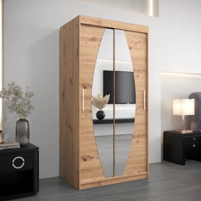 Šatní skříň se zrcadly TAMARA - šířka 100 cm, dub artisan