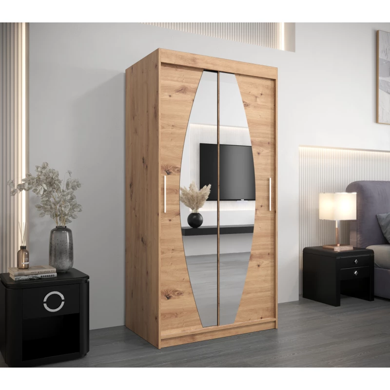 Šatní skříň se zrcadly TAMARA - šířka 100 cm, dub artisan