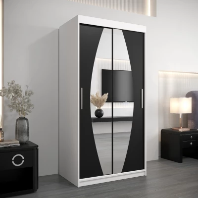 Šatní skříň se zrcadly TAMARA - šířka 100 cm, bílá / černá