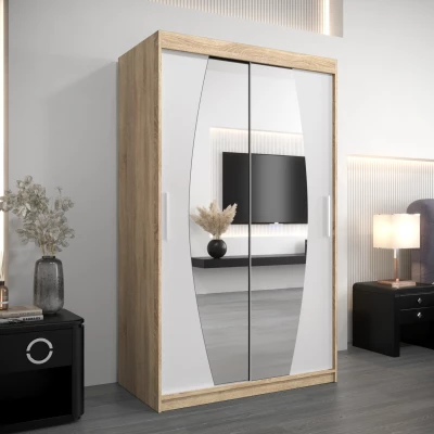 Šatní skříň se zrcadly DARINA - šířka 120 cm, dub sonoma / bílá