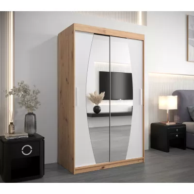 Šatní skříň se zrcadly DARINA - šířka 120 cm, dub artisan / bílá