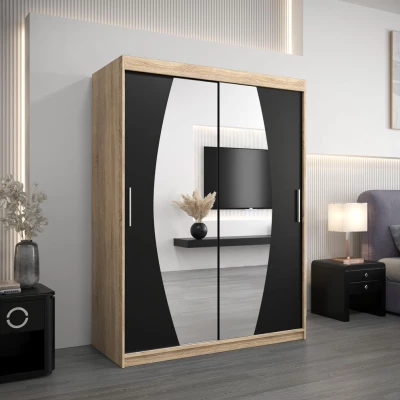 Šatní skříň se zrcadly NIKOLA - šířka 150 cm, dub sonoma / černá
