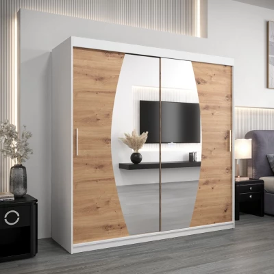 Šatní skříň LILIANA - šířka 200 cm, bílá / dub artisan