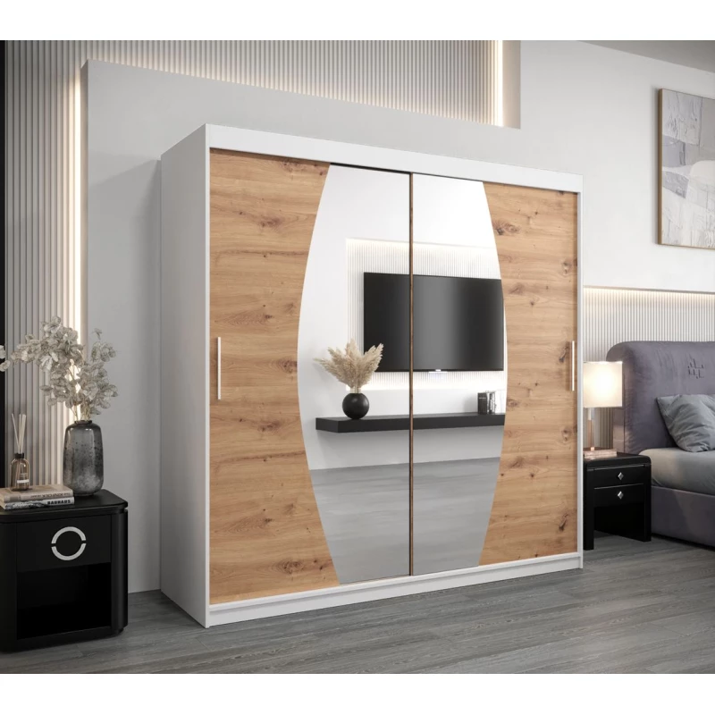 Šatní skříň LILIANA - šířka 200 cm, bílá / dub artisan