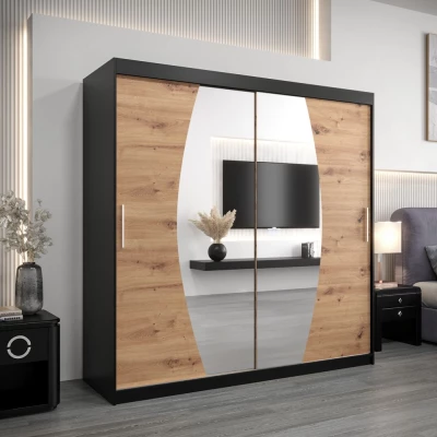 Šatní skříň LILIANA - šířka 200 cm, černá / dub artisan