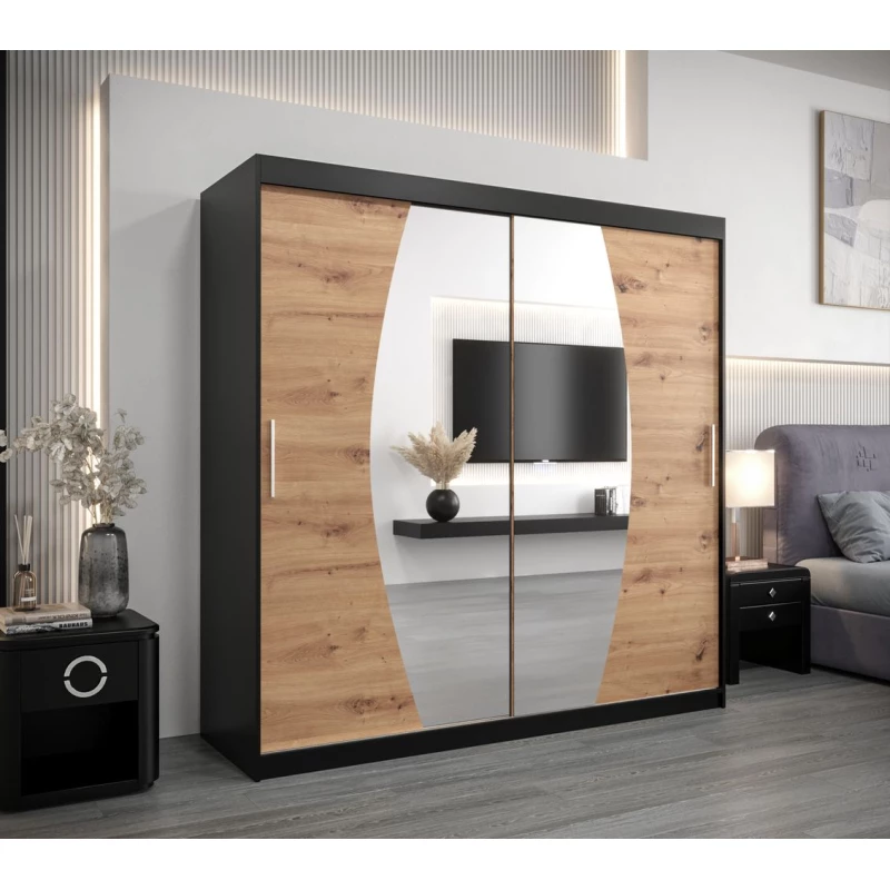 Šatní skříň LILIANA - šířka 200 cm, černá / dub artisan