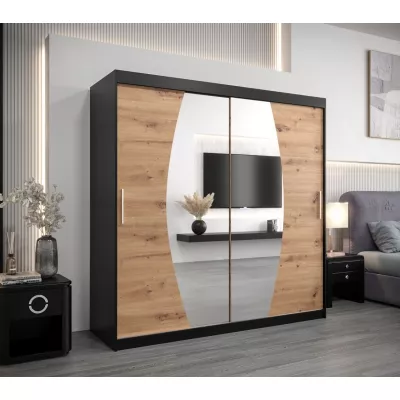 Šatní skříň LILIANA - šířka 200 cm, černá / dub artisan