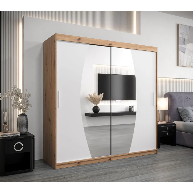 Šatní skříň LILIANA - šířka 200 cm, dub artisan / bílá