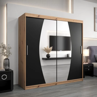 Šatní skříň LILIANA - šířka 200 cm, dub artisan / černá