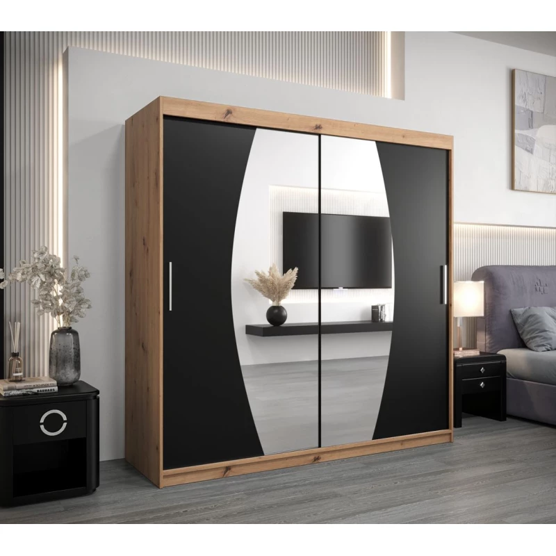 Šatní skříň LILIANA - šířka 200 cm, dub artisan / černá