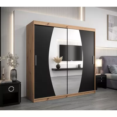 Šatní skříň LILIANA - šířka 200 cm, dub artisan / černá