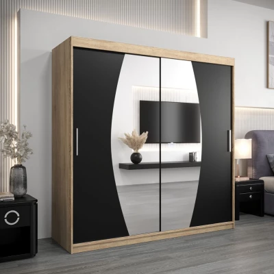 Šatní skříň LILIANA - šířka 200 cm, dub sonoma / černá