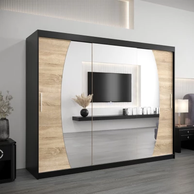 Šatní skříň NATALIE - šířka 250 cm, černá / dub sonoma