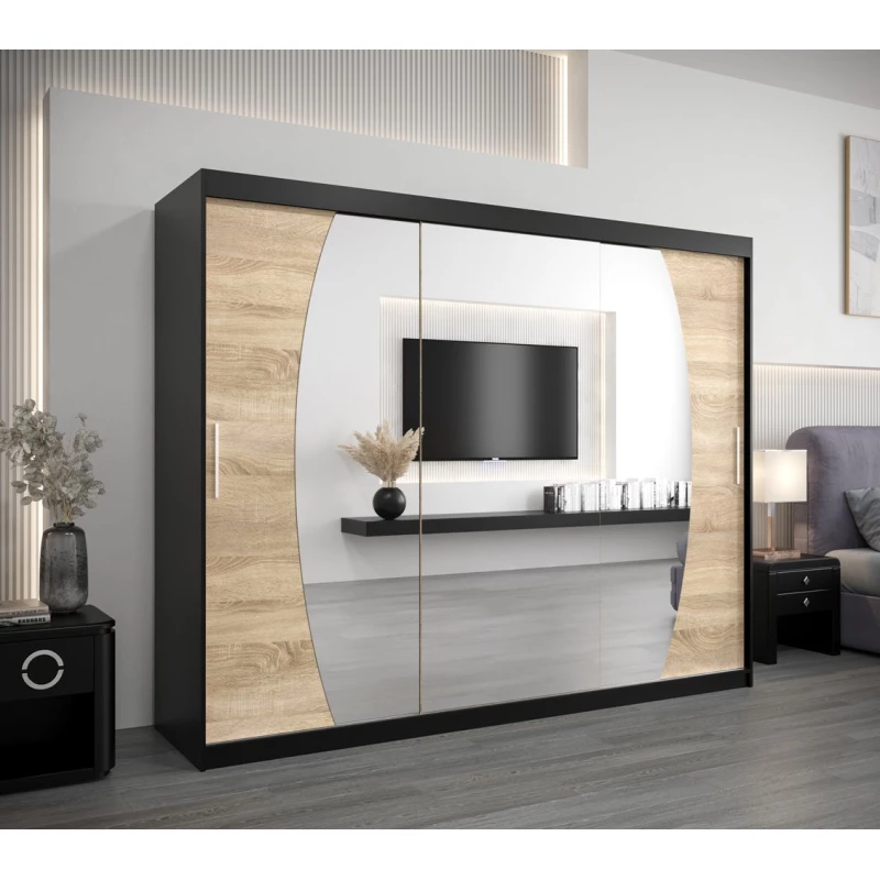 Šatní skříň NATALIE - šířka 250 cm, černá / dub sonoma