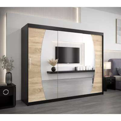 Šatní skříň NATALIE - šířka 250 cm, černá / dub sonoma