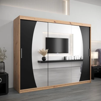 Šatní skříň NATALIE - šířka 250 cm, dub artisan / černá