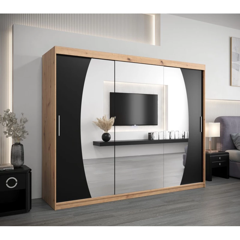 Šatní skříň NATALIE - šířka 250 cm, dub artisan / černá