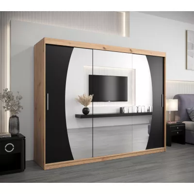 Šatní skříň NATALIE - šířka 250 cm, dub artisan / černá