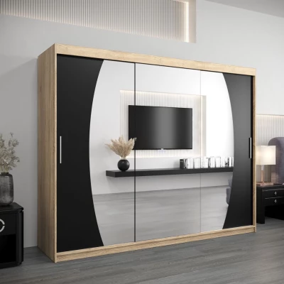 Šatní skříň NATALIE - šířka 250 cm, dub sonoma / černá