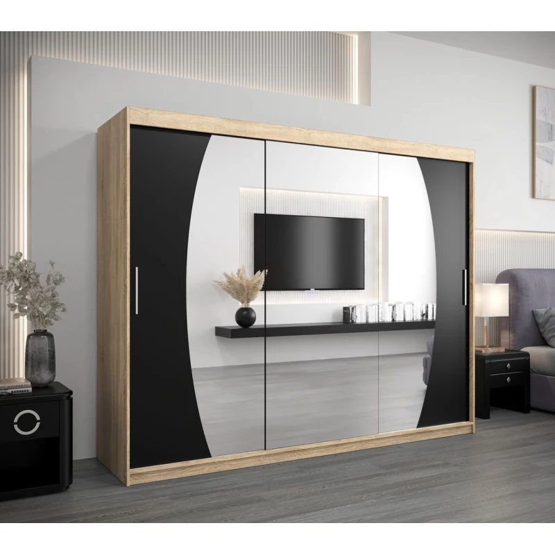 Šatní skříň NATALIE - šířka 250 cm, dub sonoma / černá