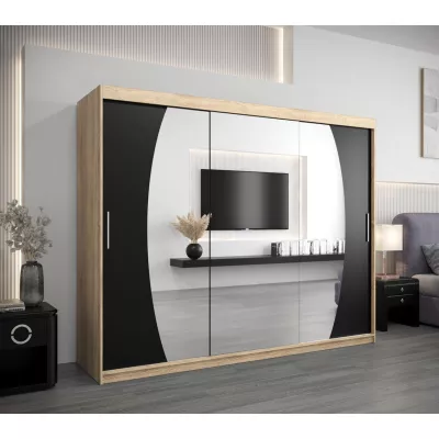 Šatní skříň NATALIE - šířka 250 cm, dub sonoma / černá