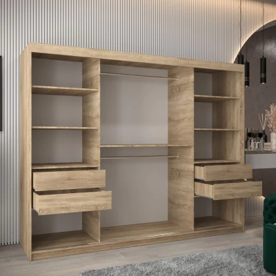 Šatní skříň NATALIE - šířka 250 cm, dub sonoma / černá