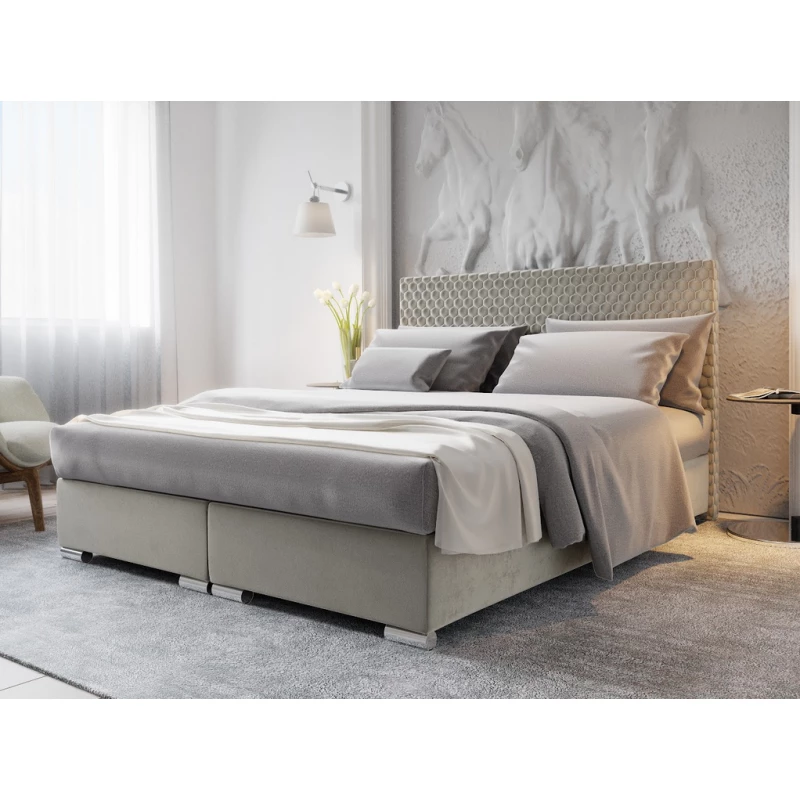 Manželská čalouněná postel HENIO - 200x200, béžová