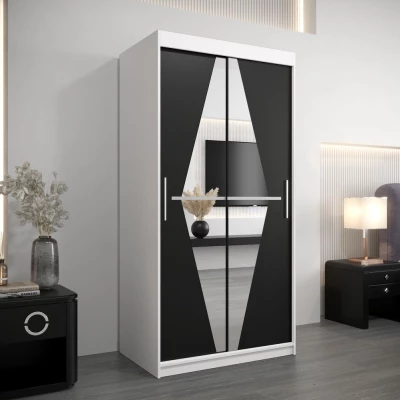 Šatní skříň se zrcadly REBEKA - šířka 100 cm, bílá / černá