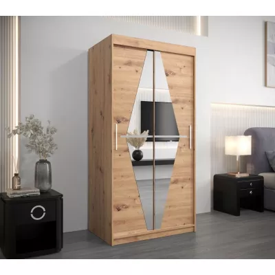 Šatní skříň se zrcadly REBEKA - šířka 100 cm, dub artisan