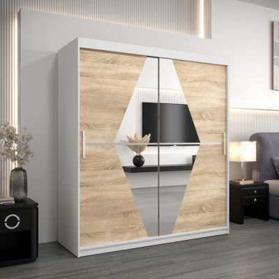 Skříň s posuvnými dveřmi SARA - šířka 180 cm, bílá / dub sonoma