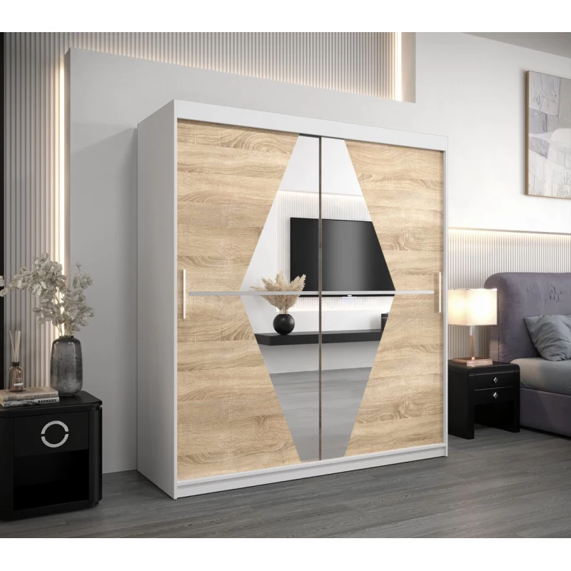 Skříň s posuvnými dveřmi SARA - šířka 180 cm, bílá / dub sonoma