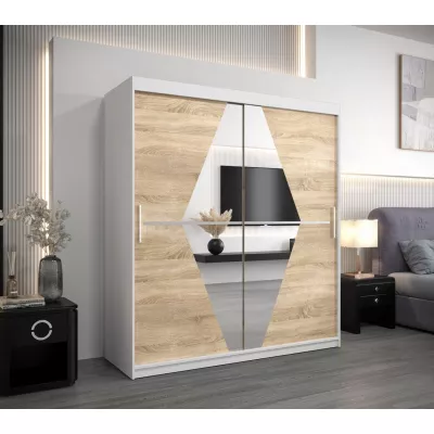 Skříň s posuvnými dveřmi SARA - šířka 180 cm, bílá / dub sonoma