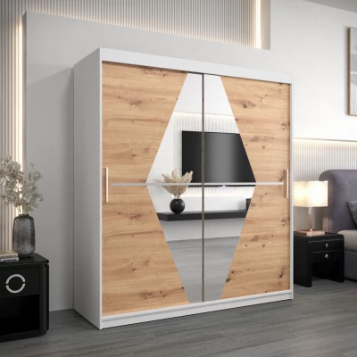 Skříň s posuvnými dveřmi SARA - šířka 180 cm, bílá / dub artisan