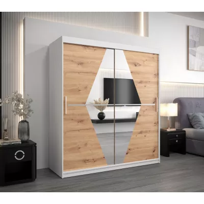 Skříň s posuvnými dveřmi SARA - šířka 180 cm, bílá / dub artisan