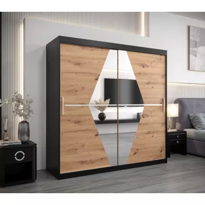 Šatní skříň LAURA - šířka 200 cm, černá / dub artisan