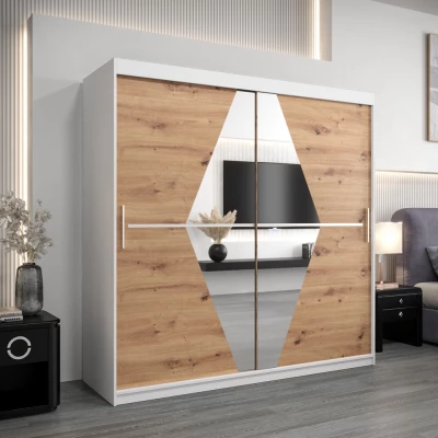 Šatní skříň LAURA - šířka 200 cm, bílá / dub artisan