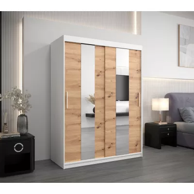 Šatní skříň se zrcadly MARGARET - šířka 150 cm, bílá / dub artisan