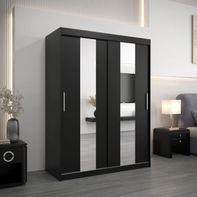 Šatní skříň se zrcadly MARGARET - šířka 150 cm, černá