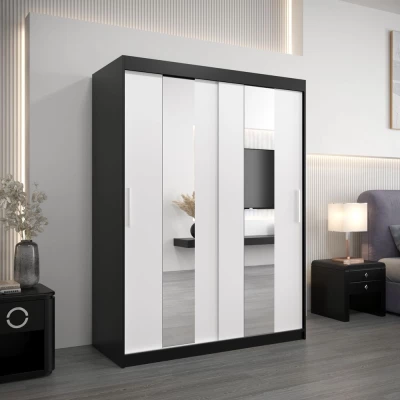 Šatní skříň se zrcadly MARGARET - šířka 150 cm, černá / bílá