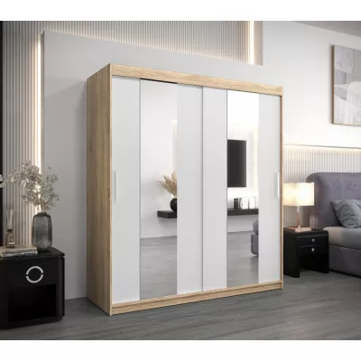 Skříň s posuvnými dveřmi KARIN - šířka 180 cm, dub sonoma / bílá