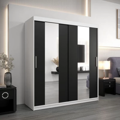 Skříň s posuvnými dveřmi KARIN - šířka 180 cm, bílá / černá
