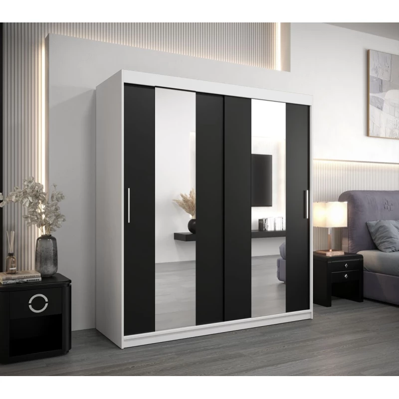 Skříň s posuvnými dveřmi KARIN - šířka 180 cm, bílá / černá