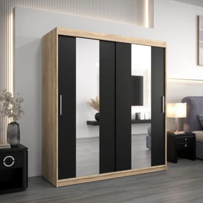 Skříň s posuvnými dveřmi KARIN - šířka 180 cm, dub sonoma / černá